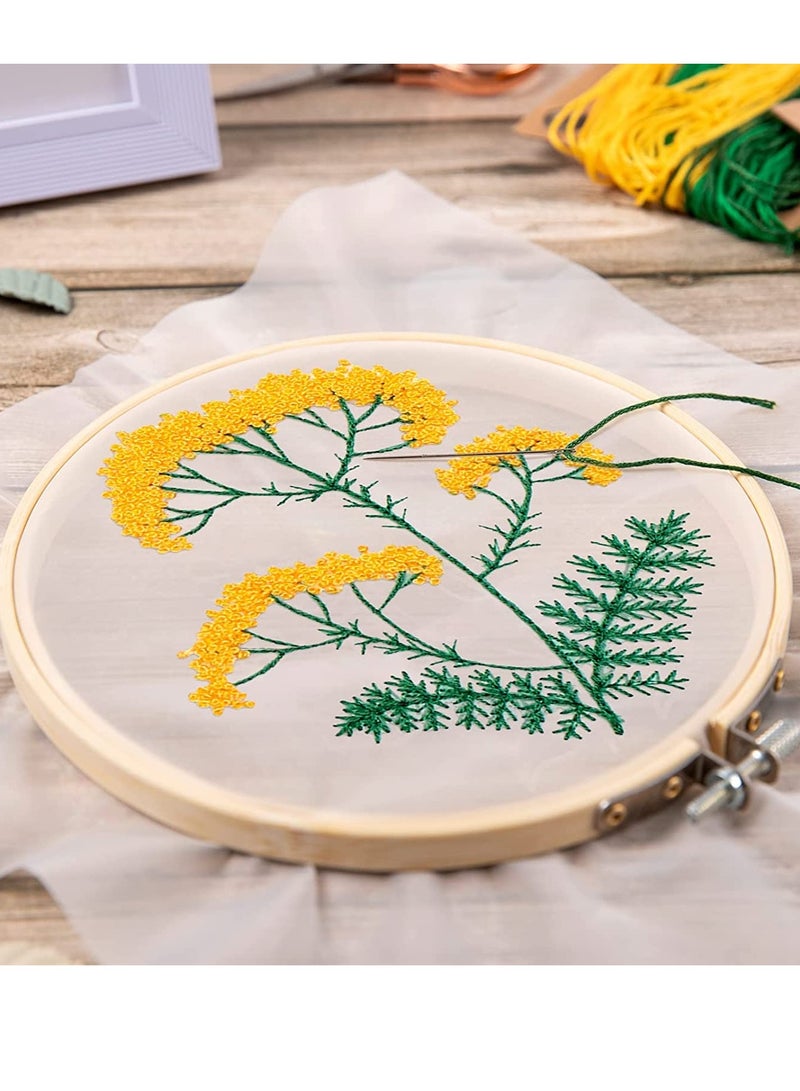 Captaintech Embroidery Starter Kit with Flower Pattern and Instruction Clear Organza Floral Needlepoint Cross Stitch Kit with Embroidery Hoop Threads Needle Scissors for Beginners DIY Craft 4 Pack - Image 2