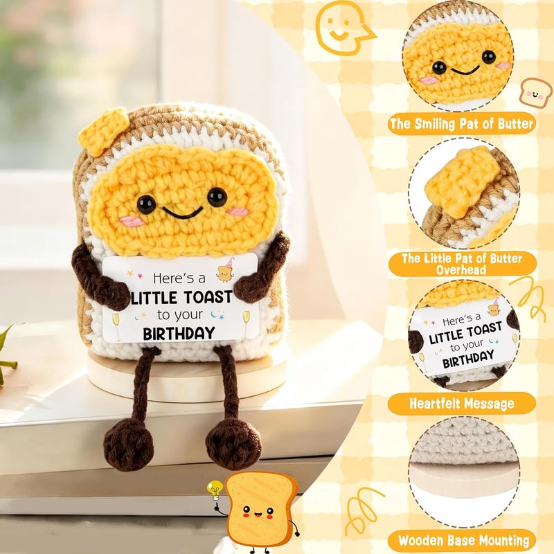 WITCOLOR Happy Birthday Gift For Women Men - Handmade Crochet Toast Ornament With Wood Base, Funny Birthday Milestone Souvenir For Friends, Coworker, Sister, Little Toast Desk Decor Ornament - Image 3