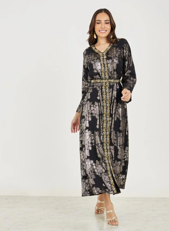 Styli Beaded Hand Embroidery Kaftan with Tie Belt