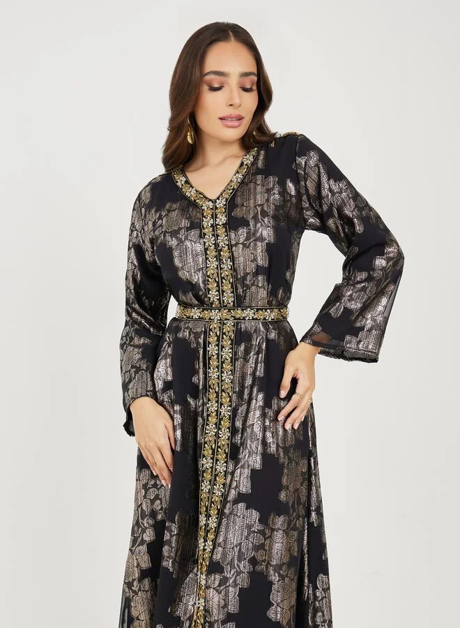 Styli Beaded Hand Embroidery Kaftan with Tie Belt