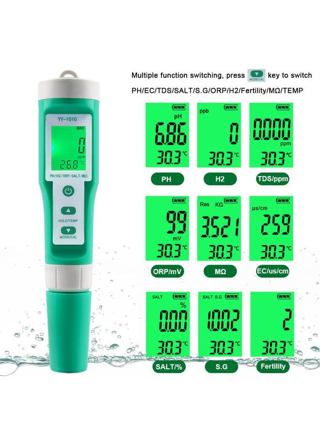 Thoraya - PH Tester IP67 Waterproof Large Screen Auto Temp Compensation Water Quality Tester for TDS EC ORP SALT H2 S.G Fertility - Image 1