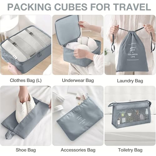 POPCUBE 12 Pcs Travel Organizer Pouch Packing Cubes for Clothes Space Savers Bags Cosmetics/Underwear/Socks/Shoes Toiletry Bag Laundry Organiser (Grey, 12 Pack) - Image 3