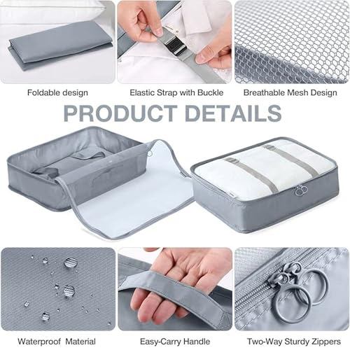POPCUBE 12 Pcs Travel Organizer Pouch Packing Cubes for Clothes Space Savers Bags Cosmetics/Underwear/Socks/Shoes Toiletry Bag Laundry Organiser (Grey, 12 Pack) - Image 5
