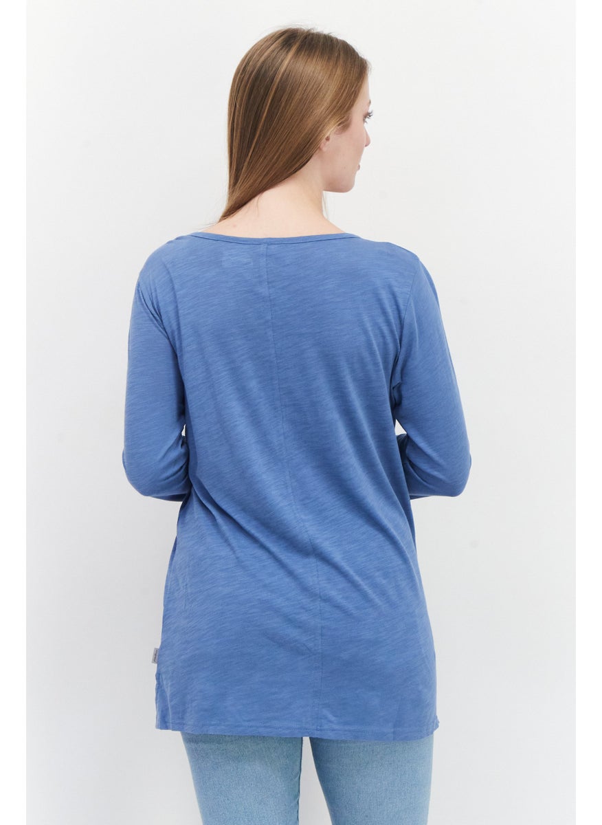 Eddie Bauer - Women V Neck Long sleeves Plain T-shirt, Blue - Image 1