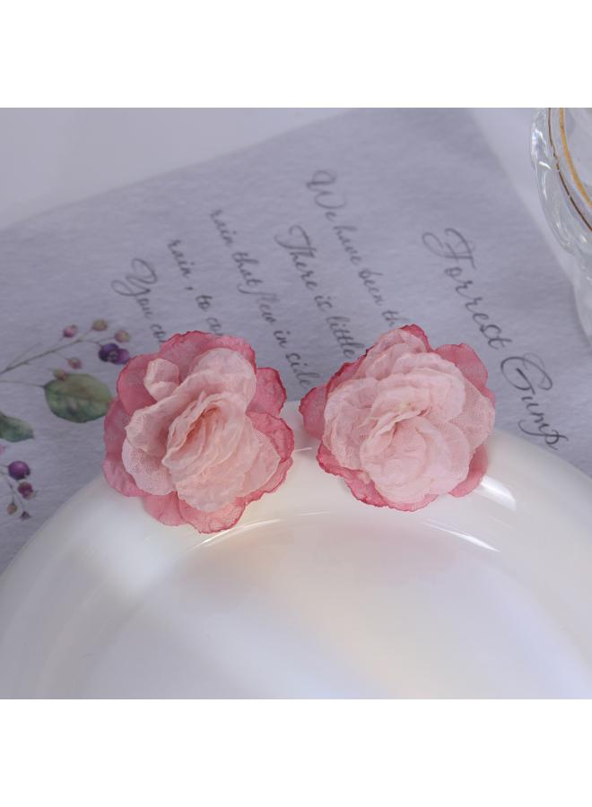 Fairy Contrast Color Atmosphere Burning Lace Flower Rose Handmade Earrings Gentle Summer Hong Kong Style Earrings