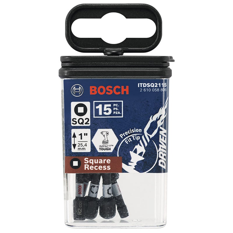BOSCH ITDSQ2115 15 Count (Pack of 1) 1 In. Driven Square #2 Impact Tough Screwdriving Insert Bits - Image 2