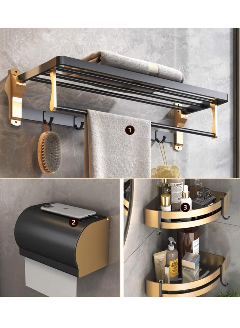 مونوج 3 قطع إكسسوارات الحمام أدوات الحمام رف مناشف مقاوم للماء صندوق مناديل مزدوج الحائط معلق سلة. - Image 1