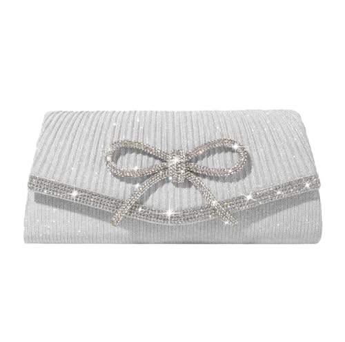 Trisapu Bow Evening Bag Sparkly Clutch Purses for Women Wedding Glitter Rhinestone Party Prom Purse Dressy Clutch Bags Silver - Image 1