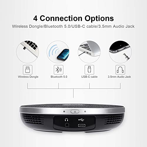 Tenveo Conference Speaker Microphone, Bluetooth/Dongle/USB Connectivity, 4 AI Noise Mics and 360° Sound Pickup,Compatible with Zoom, Teams, OBS, Supports 10-12 People for 8 Hours of Talk Time - Image 4