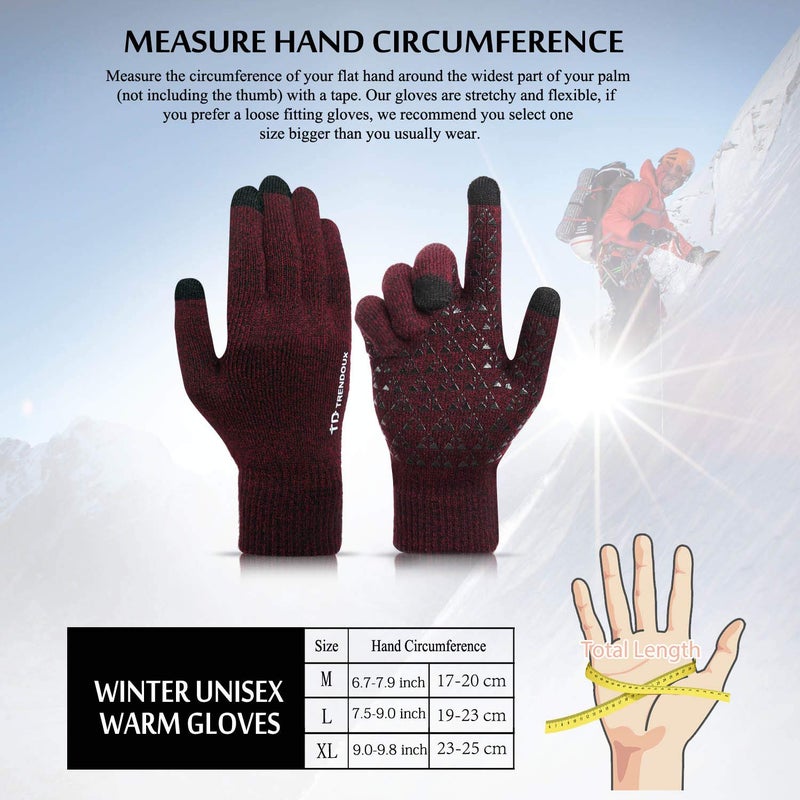 TRENDOUX Womens Gloves, Winter Glove for Men - Touch Screen Fingers - Non-Slip Grip - Thermal Liner - Elastic Cuff - Stretchy Material - Hands Warm in Cold Weather - Running Driving - Black Red - M - Image 5