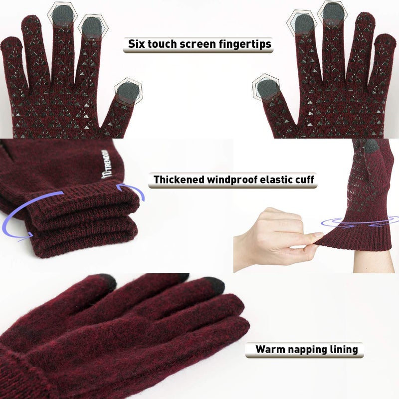 TRENDOUX Womens Gloves, Winter Glove for Men - Touch Screen Fingers - Non-Slip Grip - Thermal Liner - Elastic Cuff - Stretchy Material - Hands Warm in Cold Weather - Running Driving - Black Red - M - Image 3