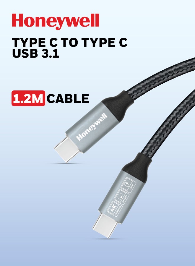 هوني ويل كابل USB 3.1 من نوع C إلى نوع C، 4 أقدام (1.2 متر)، أقصى خرج 5 أمبير 100 واط، QC 3.0، شحن سريع، متوافق مع أجهزة آبل، الهواتف الذكية، أجهزة الكمبيوتر المحمولة، بنوك الطاقة، الأجهزة اللوحية، سماعات الرأس، مكبرات الصوت - - Image 1