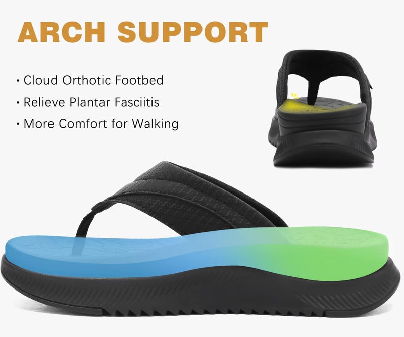 ONCAI Orthopedic Flip Flops Women with Arch Support Ladies Orthotic Recovery Sandals 2025 Comfortable Plantar Fasciitis Slip On Walking Sandal for Womans Indoor Casual Summer Black Size 6 - Image 2