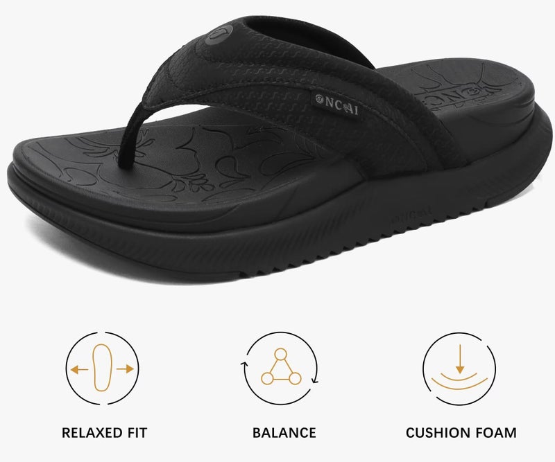 ONCAI Orthopedic Flip Flops Women with Arch Support Ladies Orthotic Recovery Sandals 2025 Comfortable Plantar Fasciitis Slip On Walking Sandal for Womans Indoor Casual Summer Black Size 6 - Image 3