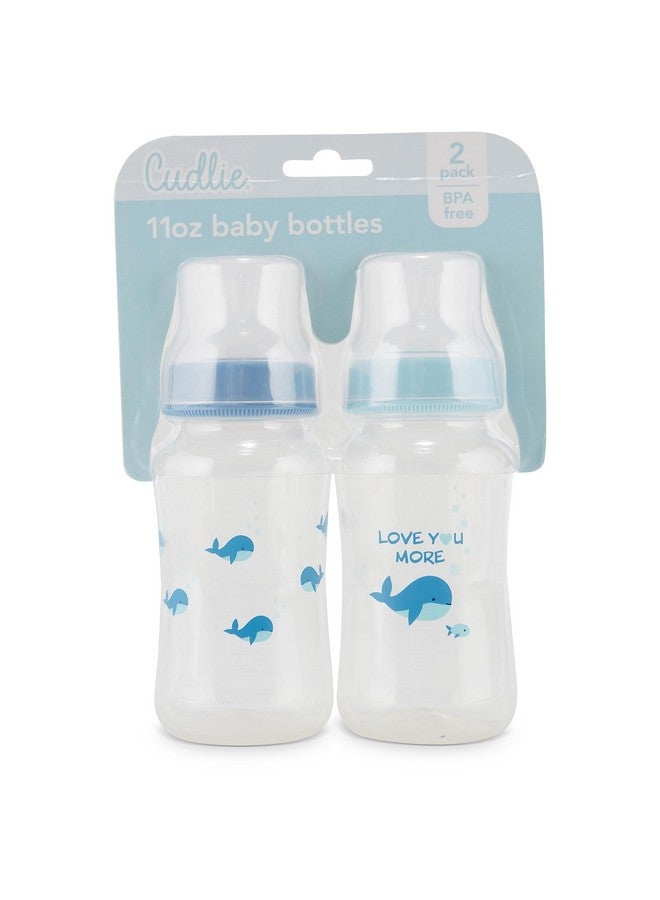 Cudlie Premium 2-Pack Baby Bottles - 11 Ounce, Hourglass Shape, Fun Boys and Girls Prints, Clear Cover - BPA-Free - Image 1