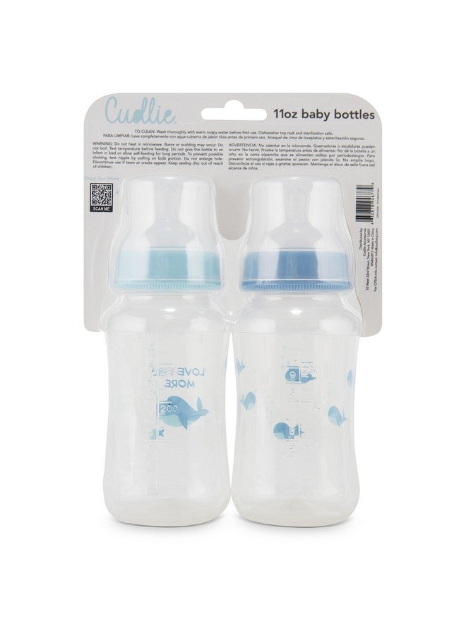 Cudlie Premium 2-Pack Baby Bottles - 11 Ounce, Hourglass Shape, Fun Boys and Girls Prints, Clear Cover - BPA-Free - Image 2