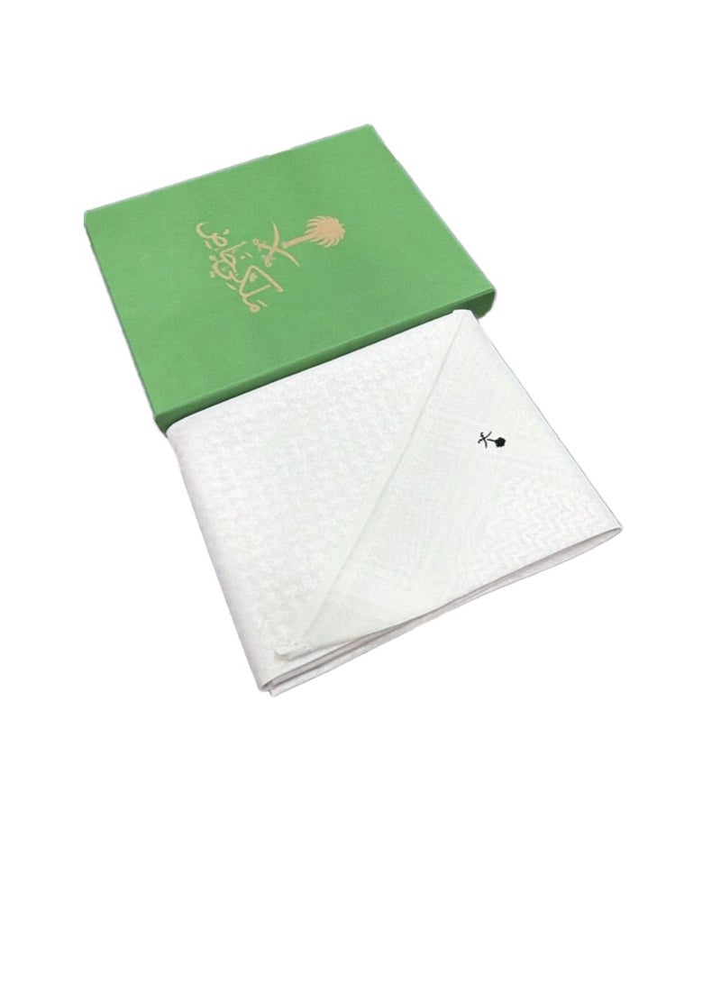 شماغ ملكي خاص من القطن الطبيعي 100% - ابيض - Image 2