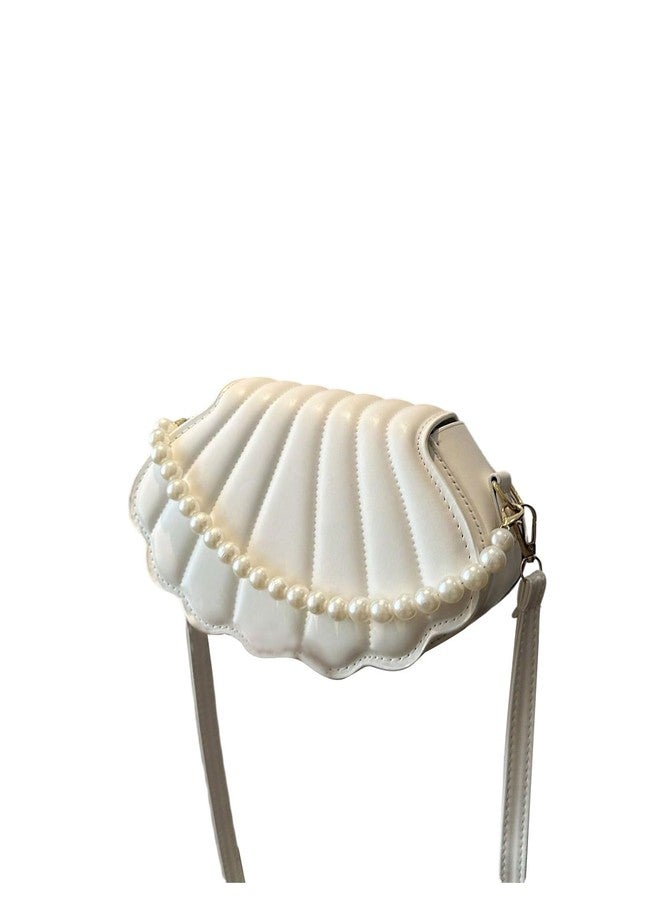 MakeMeChic Women's Seashell Shape Pearl Croccbody Handbag Leather Flap Adjustable Strap Shoulder Bag White One Size - Image 1