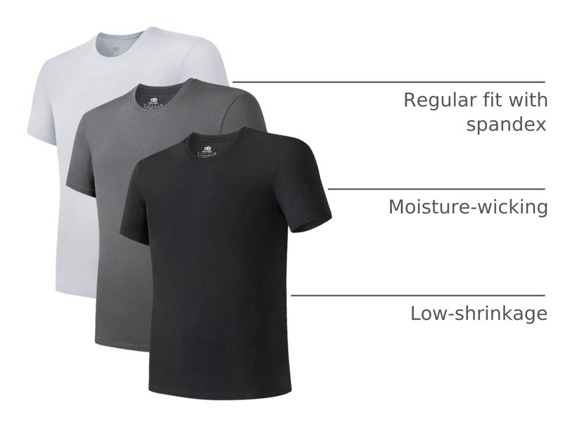 DAVID ARCHY Men's Undershirt Bamboo Rayon Moisture-Wicking T-Shirts Stretch Crewneck Tees for Men, 3-Pack (XL, Black/Dark Gray/Light Gray) - Image 4