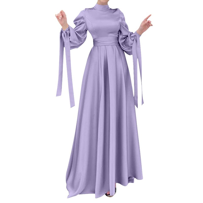 OBEEII Abayas for Women Muslim Abaya Long Sleeve Maxi Dress Satin Loose Full Cover Islamic Dubai Robe Kaftan Abayas Purple Large - Image 2