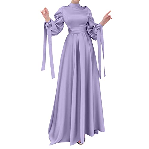 OBEEII Abayas for Women Muslim Abaya Long Sleeve Maxi Dress Satin Loose Full Cover Islamic Dubai Robe Kaftan Abayas Purple Large - Image 1