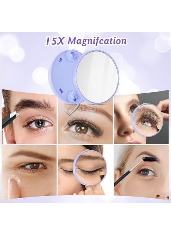 Generic Magnifying Mirror Makeup Mirror, Portable Travel Makeup Mirror 15X Round Magnifying Mirror with 2 Suction Cups and Tweezers Kit for Women Men Eyebrow Face Blackhead Blemish Removal (Purple)  - Image 5