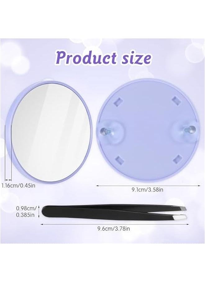 Generic Magnifying Mirror Makeup Mirror, Portable Travel Makeup Mirror 15X Round Magnifying Mirror with 2 Suction Cups and Tweezers Kit for Women Men Eyebrow Face Blackhead Blemish Removal (Purple)  - Image 4