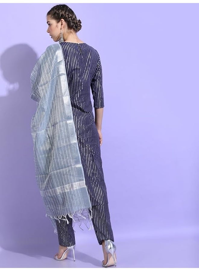 Vishudh Women's Cotton Ethnic Set  BLUE/SILVER 2XL - Image 2