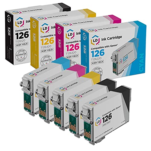 LD Remanufactured Replacement for Epson 126 Ink Cartridge (2 Black, 1 Cyan, 1 Magenta, 1 Yellow, 5-Pack) Compatible with Stylus NX330 NX430 Workforce 60 630 645 845 WF-7520 WF-3530 7510 3540 and More - Image 1