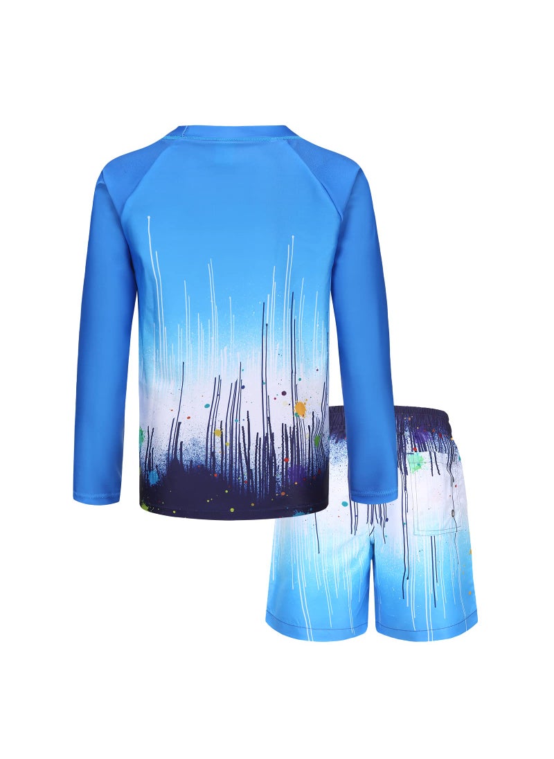 Lollisy Boys Rash Guard Swimsuits Set for Boys 2 Piece Long Sleeve Swim Shirts Quick Dry Bathing Suits with Trunks Blue Gradient Size 8/7-8 Years  - Image 2