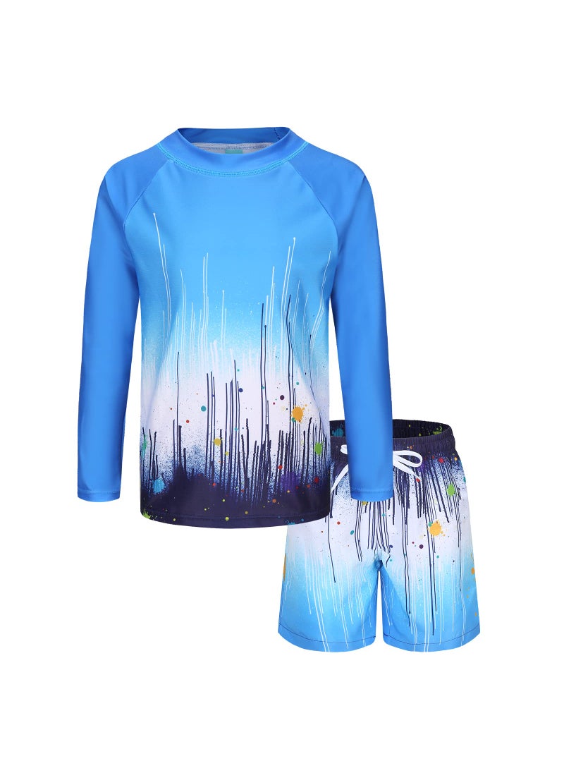 Lollisy Boys Rash Guard Swimsuits Set for Boys 2 Piece Long Sleeve Swim Shirts Quick Dry Bathing Suits with Trunks Blue Gradient Size 8/7-8 Years  - Image 1