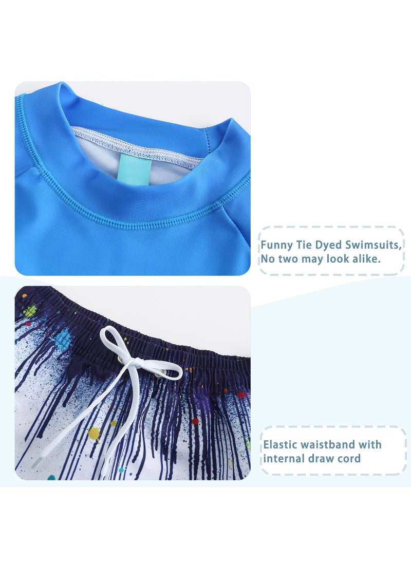 Lollisy Boys Rash Guard Swimsuits Set for Boys 2 Piece Long Sleeve Swim Shirts Quick Dry Bathing Suits with Trunks Blue Gradient Size 8/7-8 Years  - Image 4