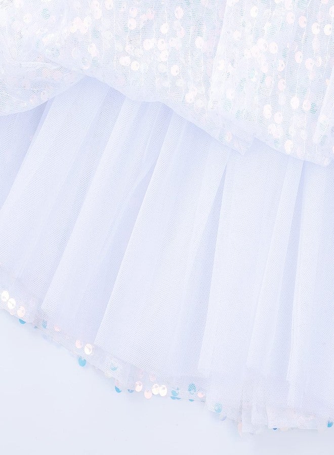 KEREDA Toddler Girls Layered Tutu Skirt Sparkling Sequin Tulle Dance Skirts 2-6 Y White - Image 5