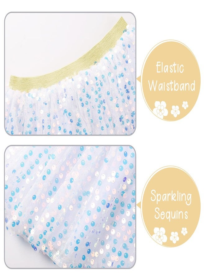 KEREDA Toddler Girls Layered Tutu Skirt Sparkling Sequin Tulle Dance Skirts 2-6 Y White - Image 4