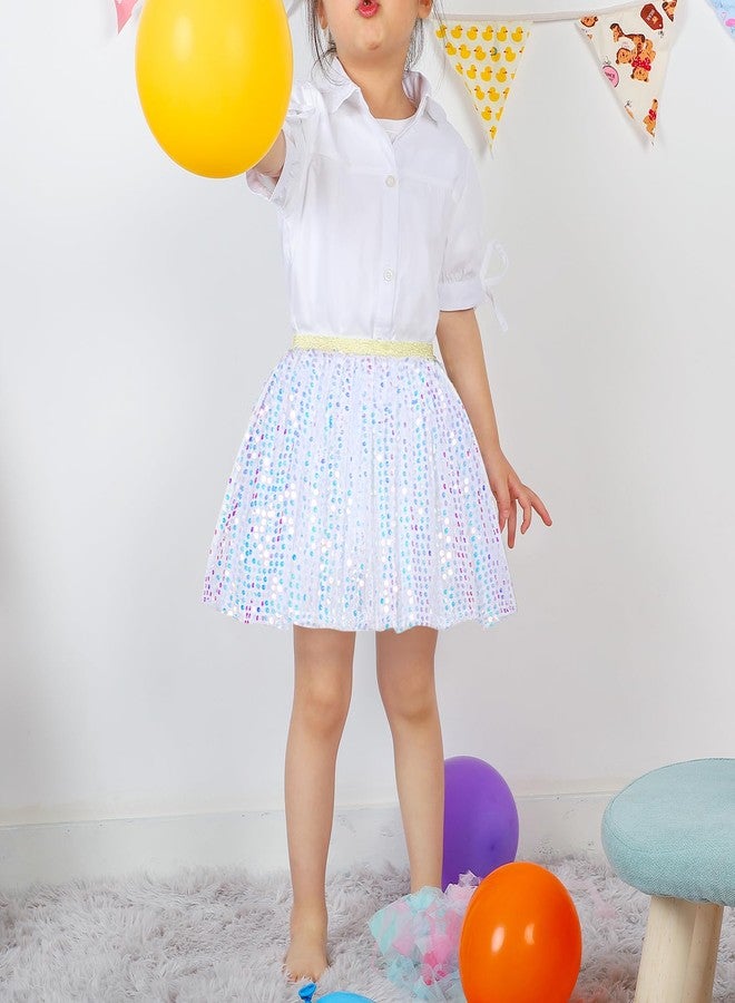 KEREDA Toddler Girls Layered Tutu Skirt Sparkling Sequin Tulle Dance Skirts 2-6 Y White - Image 2