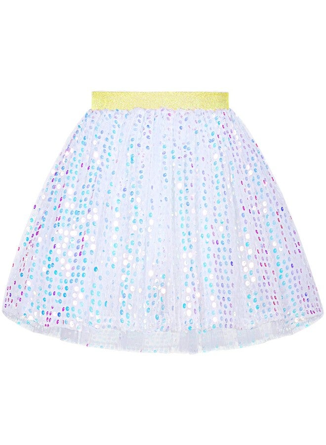 KEREDA Toddler Girls Layered Tutu Skirt Sparkling Sequin Tulle Dance Skirts 2-6 Y White - Image 1