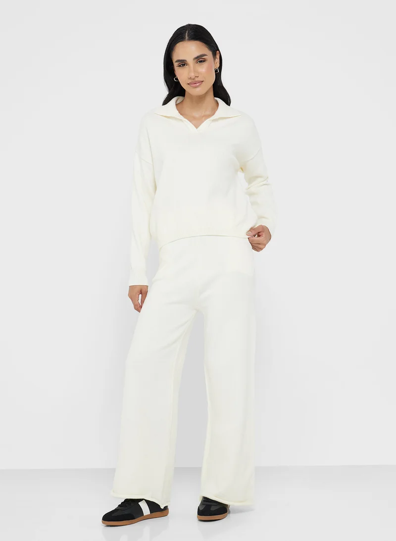 Ginger Basics Polo Kneck Fine Knit Top & Pant Coord Set