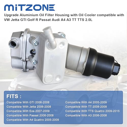 MITZONE Upgrade Aluminium Oil Cooler Filter Housing with Oil Cooler compatible with VW Jetta GTI Golf R Passat Audi A4 A3 TT TTS 2.0L Replace 06F115397K 06F115397J 06F115397H - Image 3