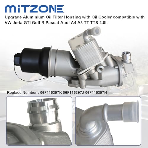 MITZONE Upgrade Aluminium Oil Cooler Filter Housing with Oil Cooler compatible with VW Jetta GTI Golf R Passat Audi A4 A3 TT TTS 2.0L Replace 06F115397K 06F115397J 06F115397H - Image 4