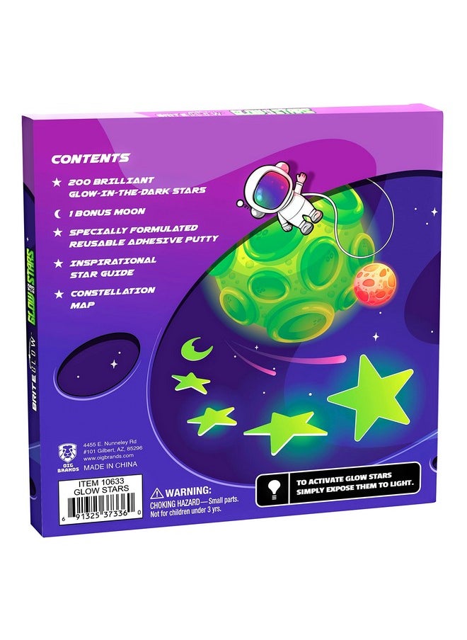 OIG Brands - 200 Pcs Ultra Brighter 3D Glow in The Dark Stars for Ceiling & Walls I Glow Stars for Ceiling with Moon I Glow in The Dark Decorations for Bedroom W/Constellation Map & Reusable Putty I Star Stickers - Image 1