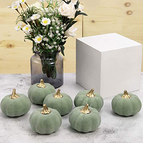 Whaline Artificial Pumpkins Bulk Vintage Green Fake Foam Lifelike Pumpkin for Fall Thanksgiving Halloween Home Party House Kitchen Wedding Decor(12pcs) - Image 5