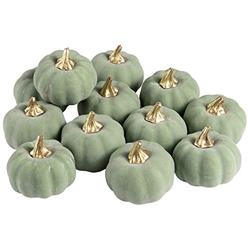 Whaline Artificial Pumpkins Bulk Vintage Green Fake Foam Lifelike Pumpkin for Fall Thanksgiving Halloween Home Party House Kitchen Wedding Decor(12pcs) - Image 1