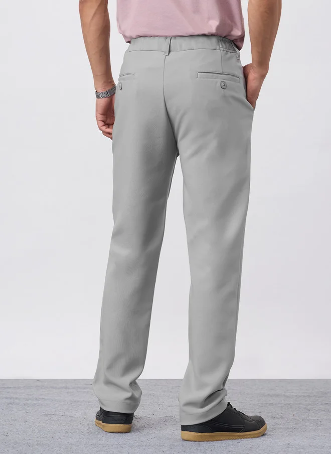 The Souled Store The Souled Store Men Straight Fit Solid Grey Super Flex Pants
