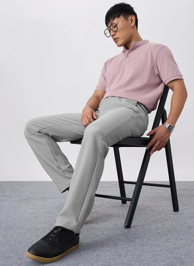 The Souled Store  The Souled Store Men Straight Fit Solid Grey Super Flex Pants  | Best Price UAE