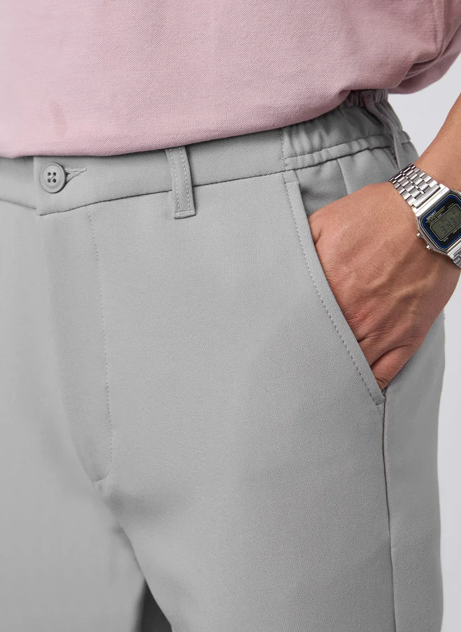 The Souled Store  The Souled Store Men Straight Fit Solid Grey Super Flex Pants  | Best Price UAE