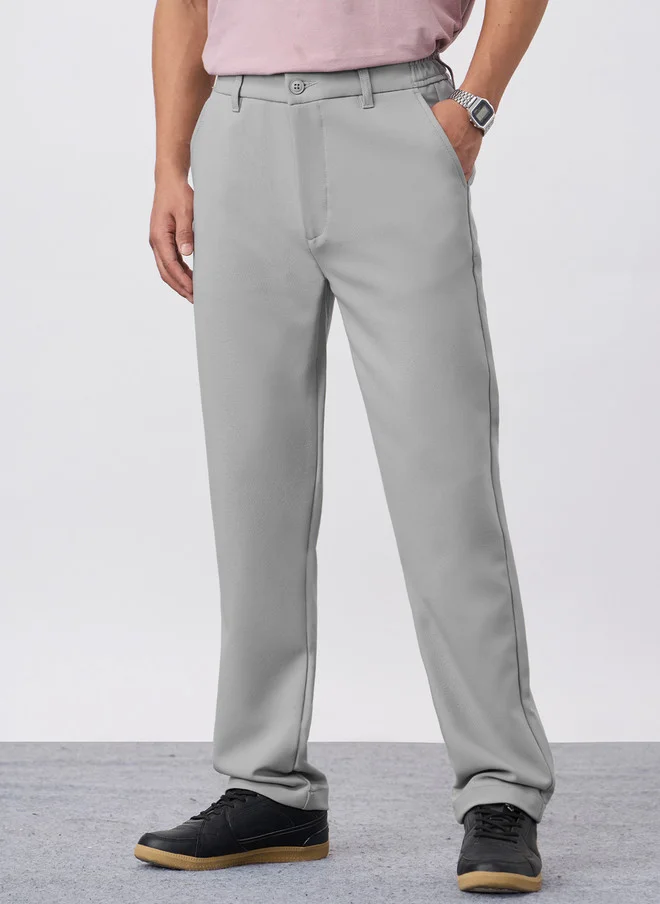 The Souled Store The Souled Store Men Straight Fit Solid Grey Super Flex Pants