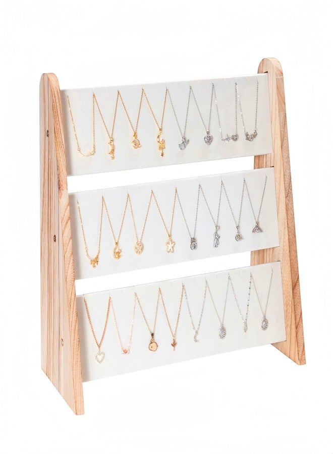 humberboat Necklace Holder 3 Tier Wood Necklace Organizer Stand with White Velvet, Necklace Display Stand for Selling, Chain Necklace Holder Rack for Show, 72 Necklaces Bracelets - Image 2