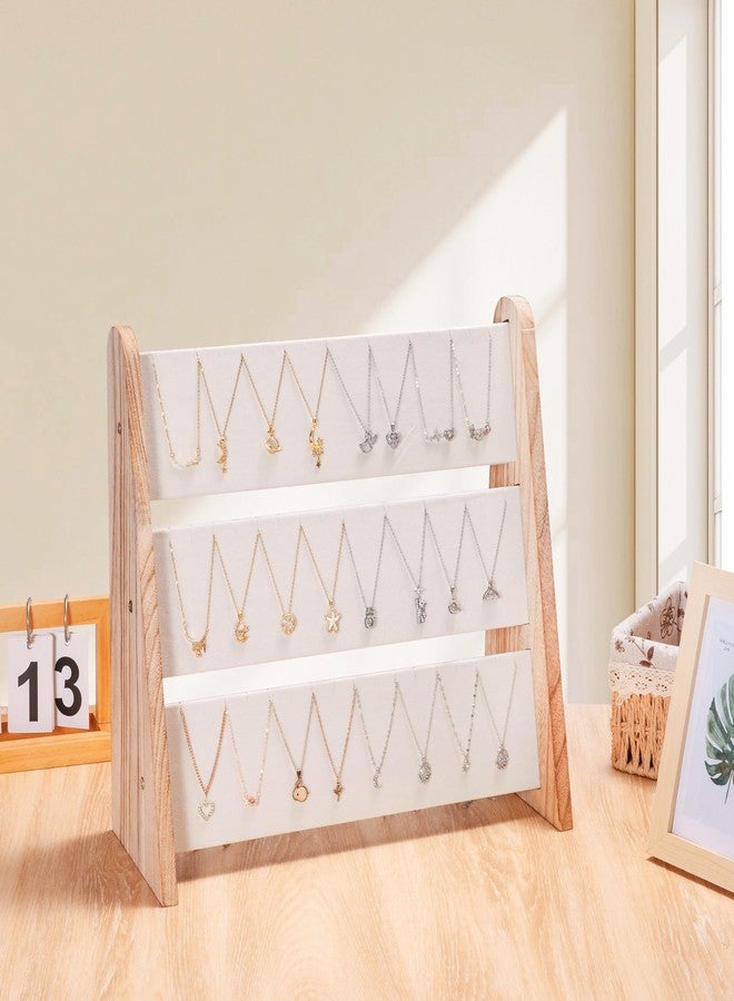 humberboat Necklace Holder 3 Tier Wood Necklace Organizer Stand with White Velvet, Necklace Display Stand for Selling, Chain Necklace Holder Rack for Show, 72 Necklaces Bracelets - Image 3