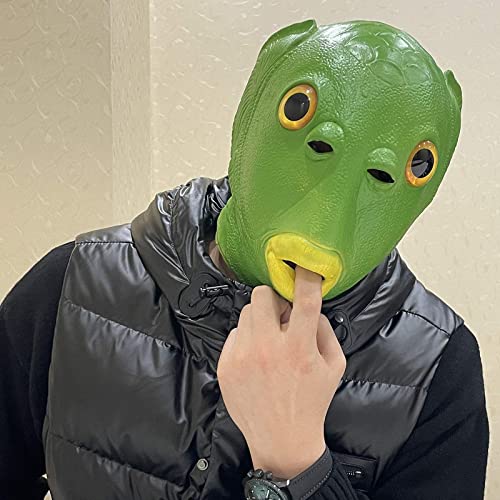 MOLEZU Green Fish Mask for Adult, Realistic Latex Full Head Funny Costume for Halloween Carnival Party Animal Cosplay Prop. - Image 3