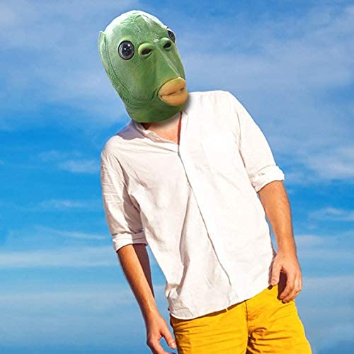 MOLEZU Green Fish Mask for Adult, Realistic Latex Full Head Funny Costume for Halloween Carnival Party Animal Cosplay Prop. - Image 2